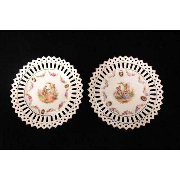 Unbranded Other - Reticulated Porcelain Plates Germany Rococo Courting Couple Fragonard Pierced pr